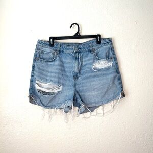 American Eagle High-Rise Mom Shorts Size 14 | Distressed Denim